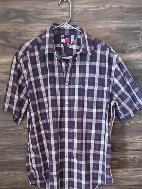 Vintage 90s / Y2K Tommy Hilfiger Plaid Short Sleeve Button Down Shirt - Large - Picture 3 of 10